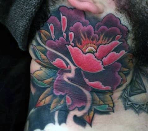 Men's Neck Flower Tattoo
