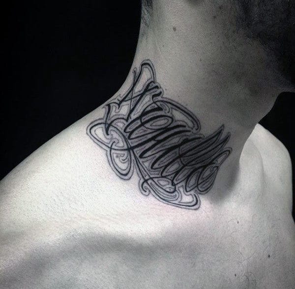 Tattoo hals mann schrift