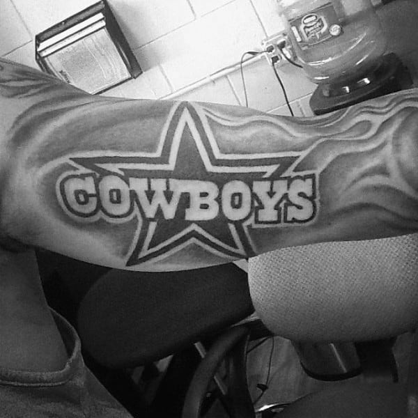 Mens Negative Space Cowboys Football Sleeve Tattoo