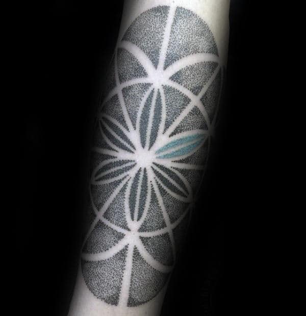 Mens Negative Space Flower Of Life Forearm Tattoo Designs