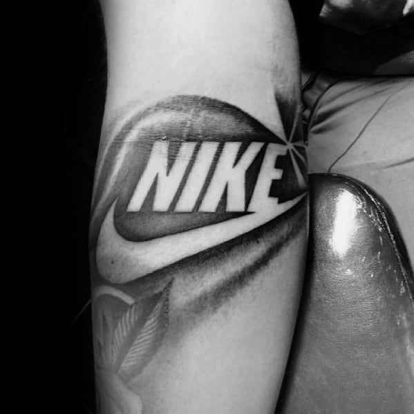 Mens Negative Space Nike Inner Forearm Logo Tattoo