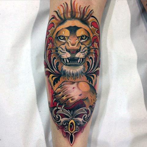 Mens Neo Traditional Lion Tattoo Design Ideas