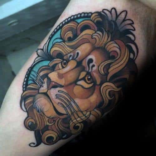 Mens Neo Traditional Lion Tattoo Ideas