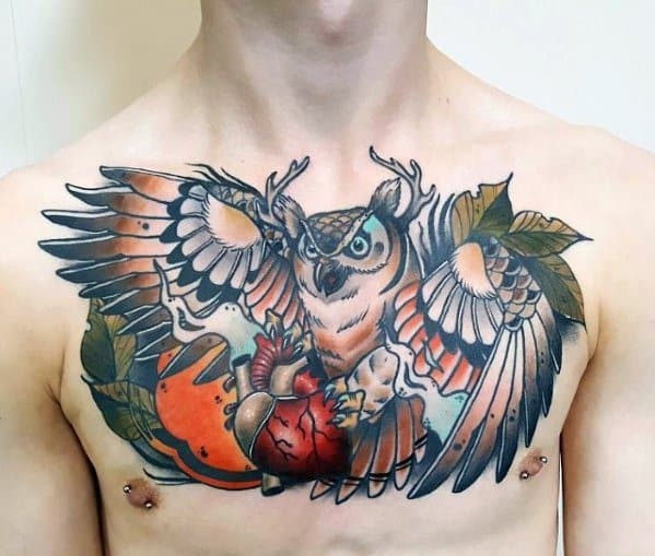 Mens Neo Traditional Owl Tattoo Ideas