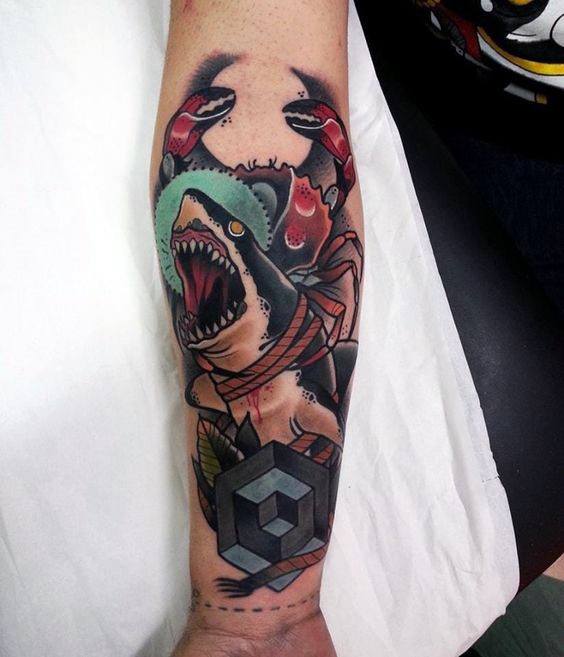 Mens Neo Traditional Shark Tattoo Design Inspiration