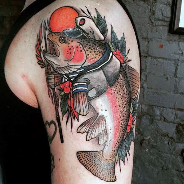 The colors Traditional style fish tattoo  Trout tattoo Traditional tattoo  art Traditional tattoo