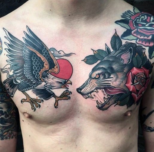 Mens Neo Traditional Wolf Tattoo Designs