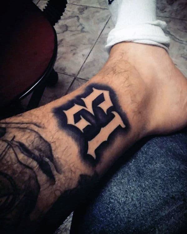 Mens Numbers Tattoo 13 Negative Space Design On Lower Leg