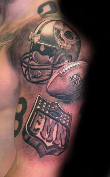 Mens Oakland Raiders Nfl Themed Football Half Sleeve Tattoo With 3d Design