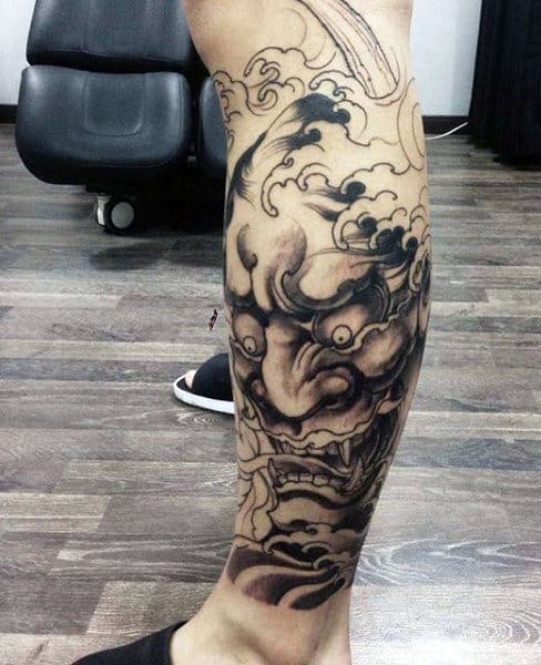 Men's Ocean Wave Tattoo On Legs