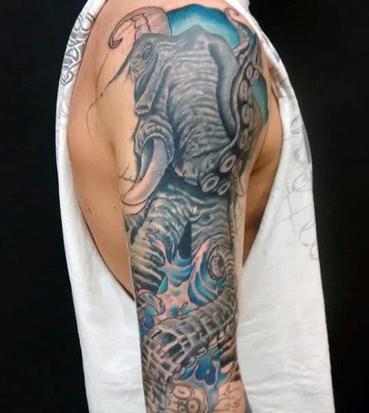 Men's Octopus Ship Tattoo Half Sleeve