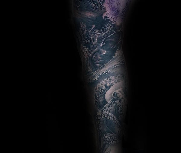 Mens Octopus Sleeve Tattoo With Incredible 3d Realistic Design