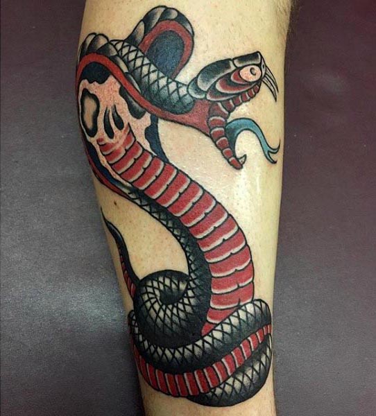 Mens Old School Cobra Inner Forearm Tattoo