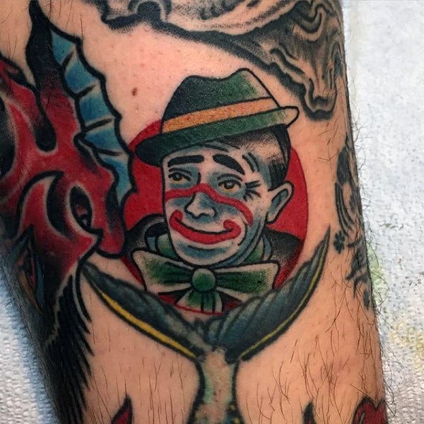 Mens Old School Smiling Clown Arm Tattoos