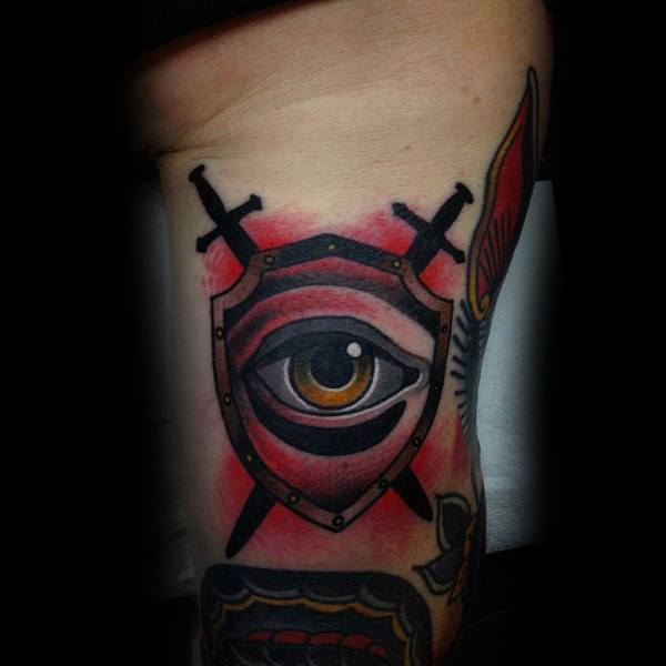 Mens Old School Traditional Eye Tattoo On Arm