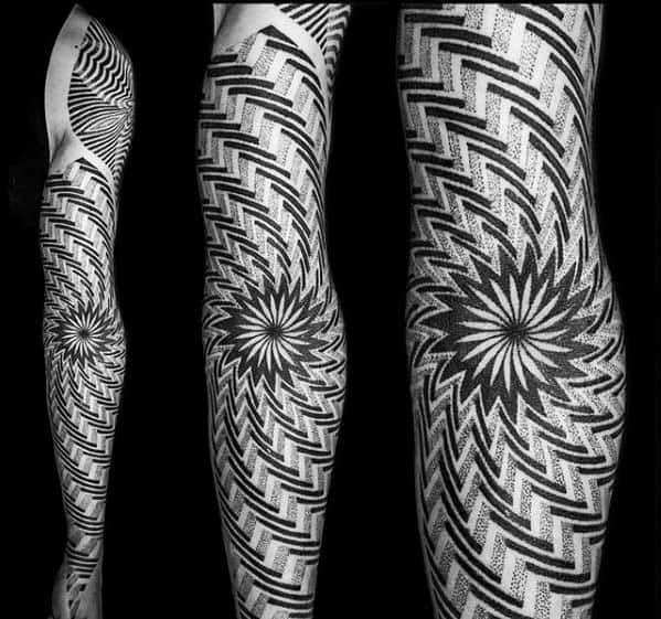 Mens Optical Illusion Spiral 3d Full Arm Sleeve Geometric Tattoo