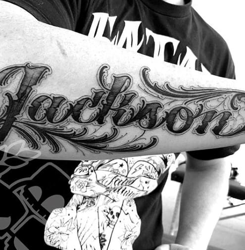 Mens Ornate Jackson Forearm Name Tattoo