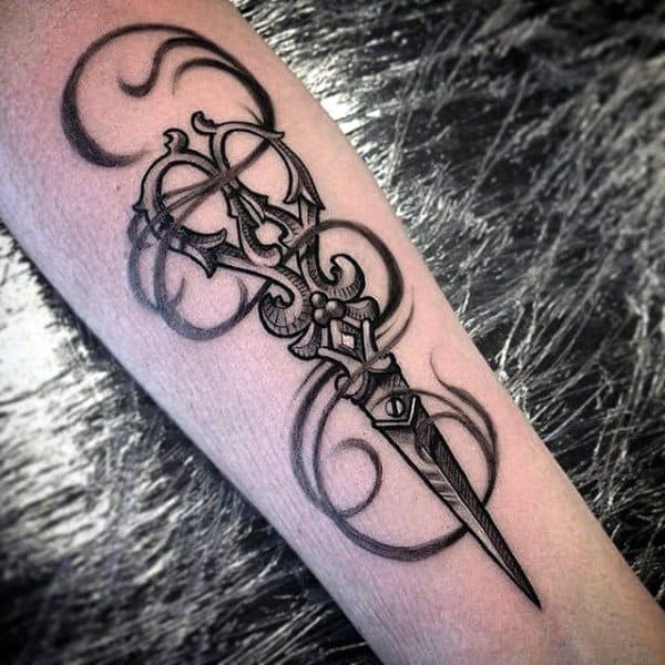Mens Ornate Scissors Inner Forearm Tattoos
