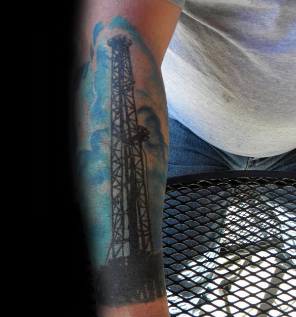 Mens Outer Forearm Oilfield Tattoo Designs