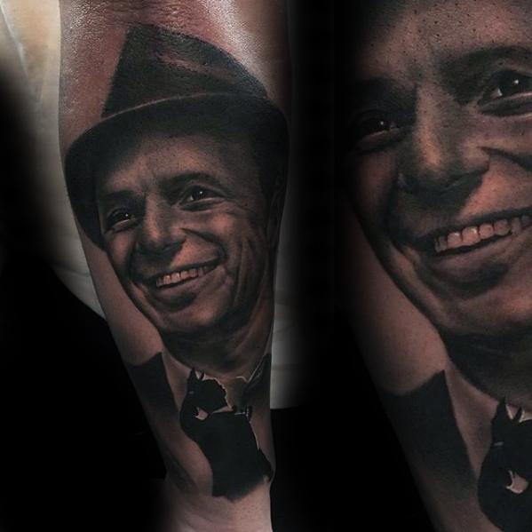 Mens Outer Forearm Portrait Frank Sinatra Tattoo Design Ideas