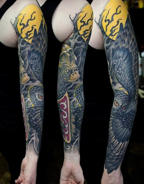 Men's Owl Tattoo Ideas Sleeves