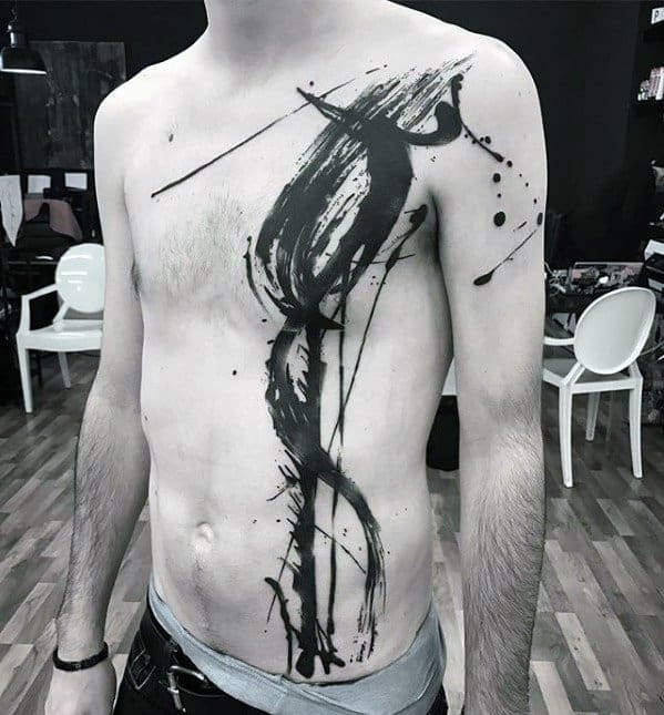 Mens Paint Splatter Black Ink Artsy Chest Tattoo