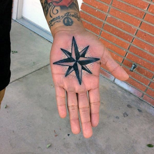 Mens Palm 3D Star Tattoo