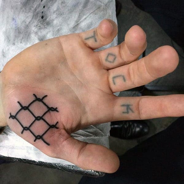 Mens Palm Connected Wires Tattoo