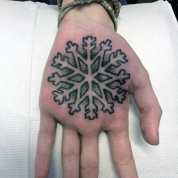 Mens Palm Snowflake Design Tattoo Designs