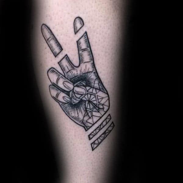 Mens Peace Sign Geometric Woodcut Tattoo