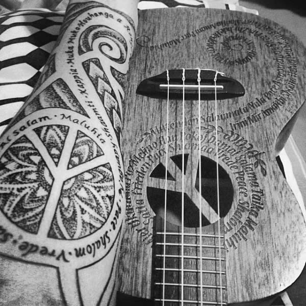 Mens Peace Sign Polynesian Tribal Dotwork Forearm Tattoo