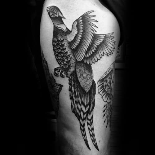 Mens Pheasant Tattoo Design Inspiration On Thigh