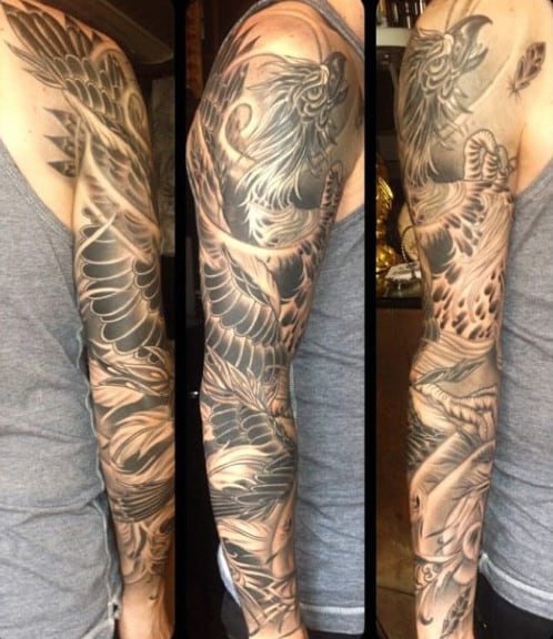 Men's Phoenix Tattoo Full Sleeve Designs