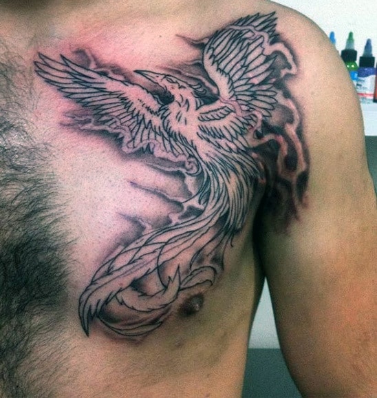Men's Phoenix Wings Tattoo On Chest