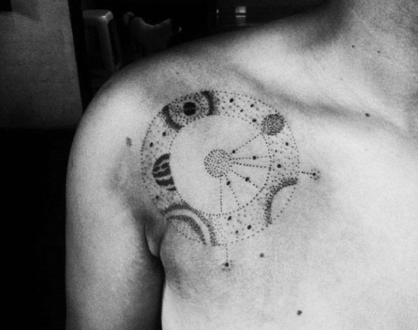 Mens Planets Pointillism Shoulder Tattoo