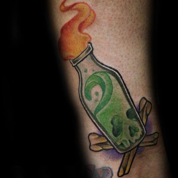 Mens Poison Bottle Forearm Tattoo Design Inspiration