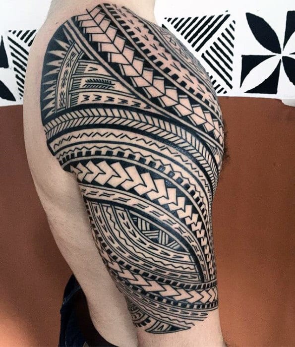 Mens Polynesian Sick Half Sleeve Tribal Tattoo Designs