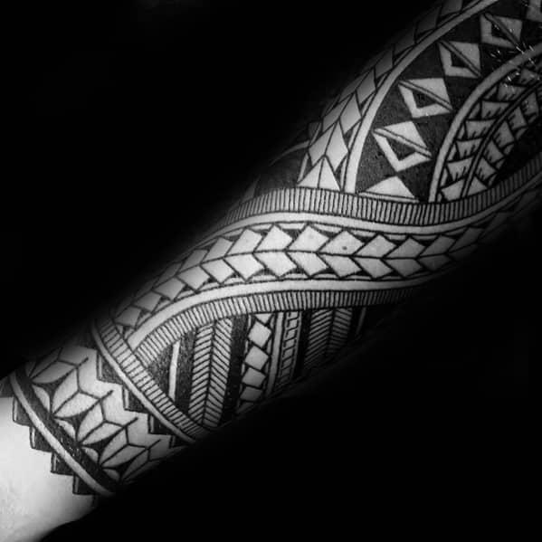 Mens Polynesian Tradtional Tribal Forearm Tattoo Ideas