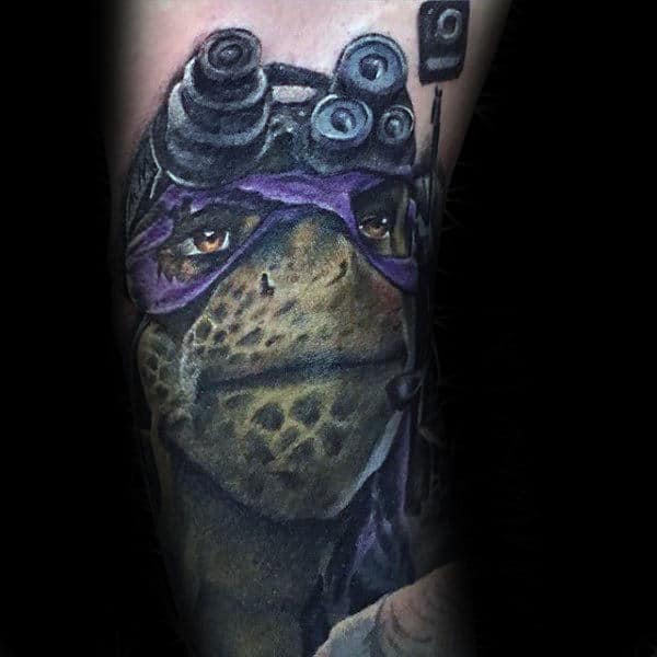 Mens Purple Teenage Mutant Ninja Turtle Tattoo On Arm
