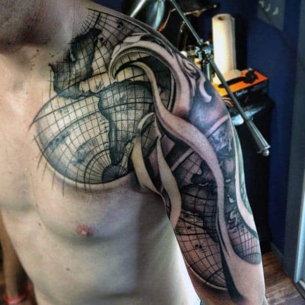 mens-quarter-sleeves-globe-and-black-waves-tattoo