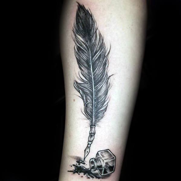 Mens Quill With Spilled Ink Forearm Tattoo Ideas