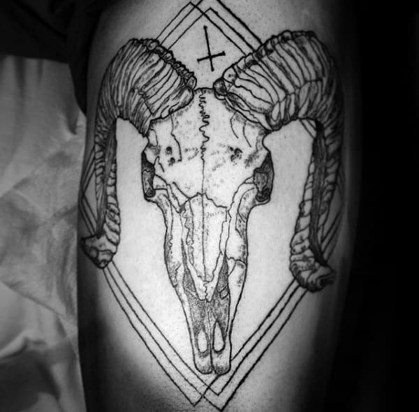 Mens Ram Skull With Lines Guys Arm Tattoo