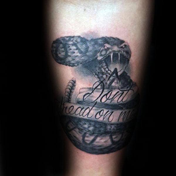 Mens Rattlesnake Banner Dont Tread On Me Tattoo On Arms