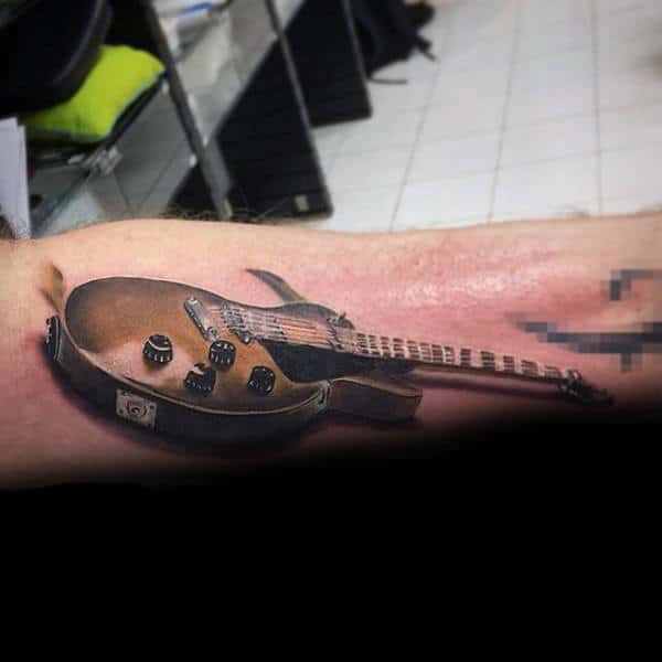 Mens Realistic 3d Crazy Guitar Forearm Tattoos