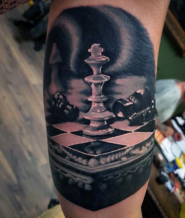 Mens Realistic 3d King Chess Piece Bicep Tattoo Designs