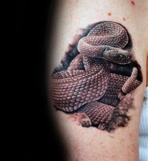 Mens Realistic 3d Rattlesnake Arm Tattoo Designs