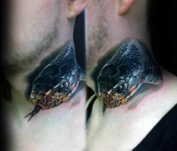 Mens Realistic 3d Snake Neck Tattoo
