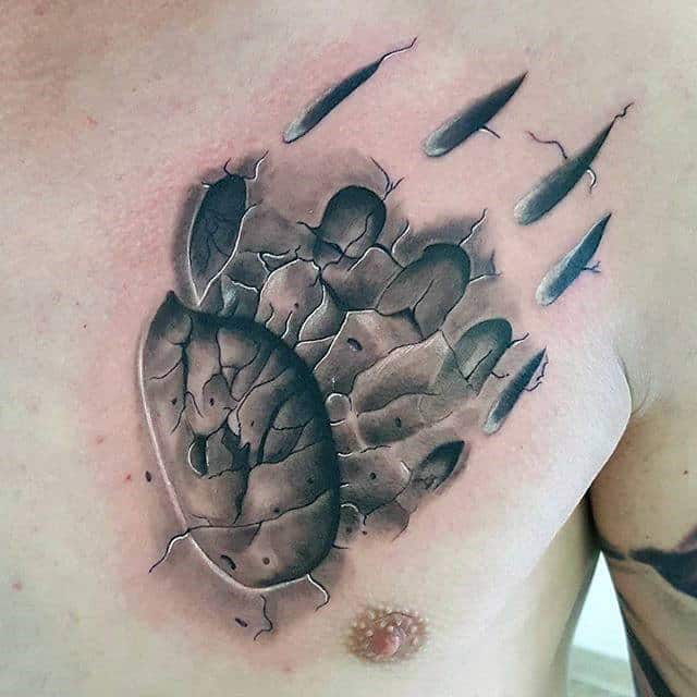 Mens Realistic 3d Stone Bear Claw Print Tattoo For Men On Chest
