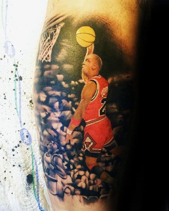 Mens Realistic Basketball Player Chicago Bulls Leg Tattoo