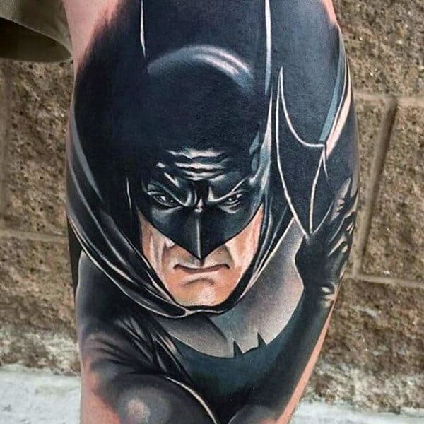 Mens Realistic Bicep Batman Tattoos